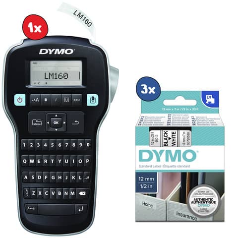 Promo pack etichettatrice Label Manager 160 - 3 nastri D1 12 mm nero / bianco inclusi - Dymo