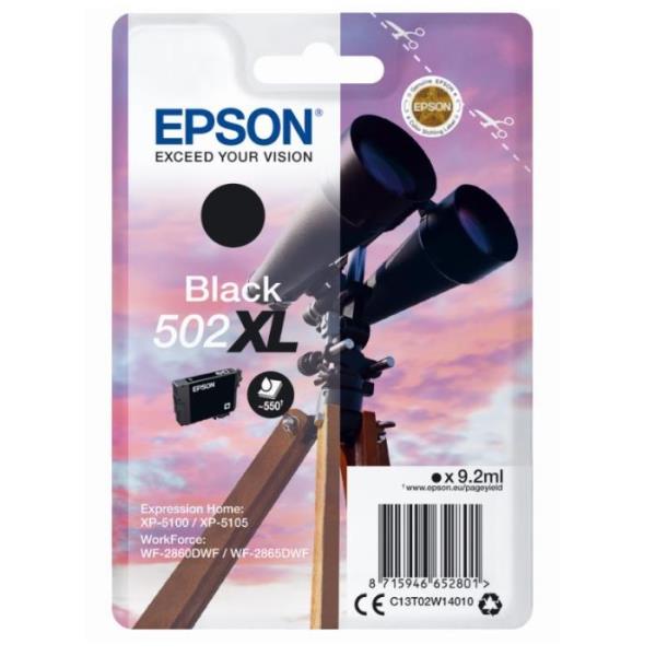 Epson 502XL - 9.2 ml - alta capienza - nero - originale - blister con radiofrequenza / allarme acustico - cartuccia d'inchiostro - per Expression Home XP-5100, XP-5150; WorkForce WF-2860, WF-2865DWF, WF-2880DWF, WF-2885DWF