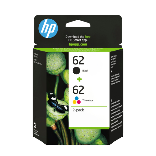 HP 62 - Confezione da 2 - colore (ciano, magenta, giallo), pigmento nero - originale - nero, colore (ciano, magenta, giallo) - cartuccia d'inchiostro - per ENVY 55XX, 56XX, 76XX; Officejet 200, 250, 252, 57XX, 8040
