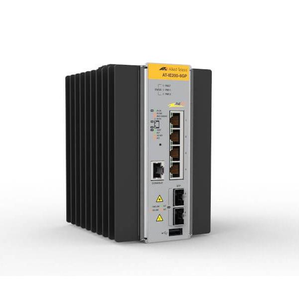 Allied Telesis AT IE200-6GP - Switch - gestito - 4 x 10/100/1000 (PoE+) + 2 x Gigabit SFP - montabile su rail DIN, montaggio a parete - PoE+ - alimentazione CC