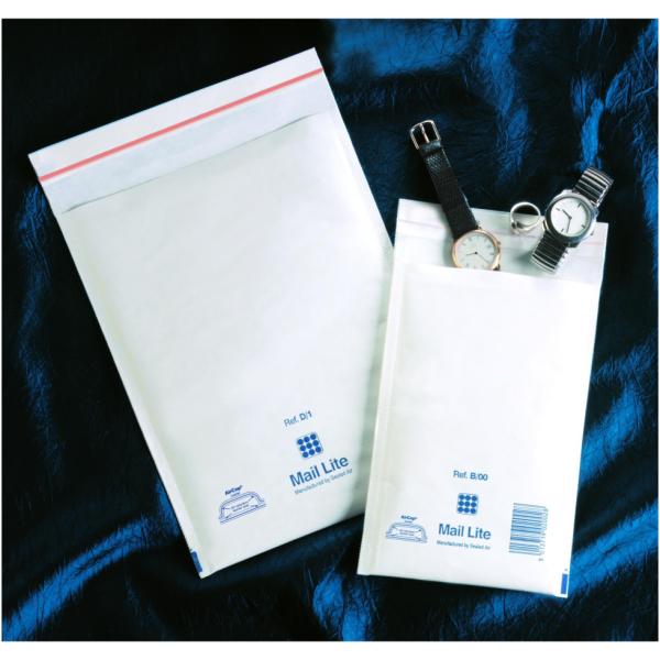 Mail Lite C/0 - Busta postale - 150 x 210 mm - rettangolare - estremità aperta - autoadesiva - pluriball - bianco - pacco da 100
