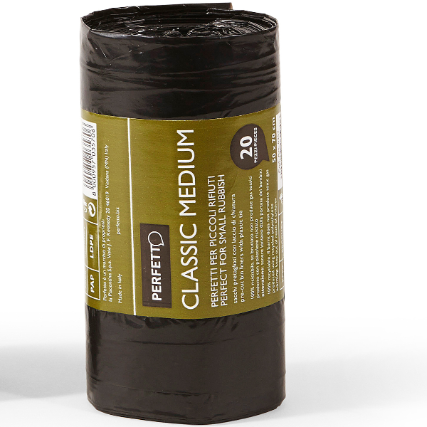 Perfetto Classic Medium - Sacchetto per rifiuti - low-density polyethylene (LDPE) - nero - pacco da 20