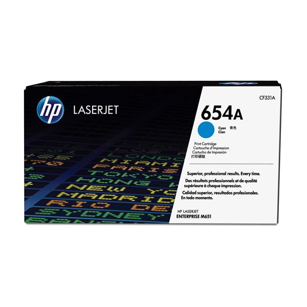 HP 654A - Ciano - originale - LaserJet - cartuccia toner (CF331A) - per Color LaserJet Enterprise M651dn, M651n, M651xh; Color LaserJet Managed M651dnm, M651xhm