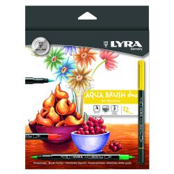Lyra Aqua Brush Duo - Penna a doppia punta in fibra - colori assortiti - inchiostro base acqua (pacchetto di 12)