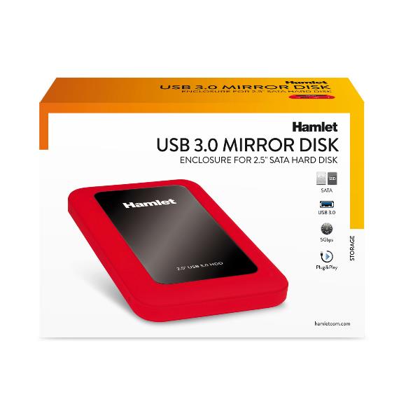 Hamlet HXD25U3MRD - Box esterno con Indicatore dati, indicatore di alimentazione, OTB (OneTouchEasy-Button) - 2.5" - SATA 3Gb/s - USB 3.0
