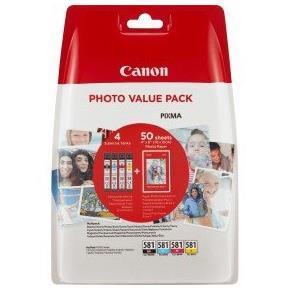 Canon CLI-581 C/M/Y/BK Photo Value Pack - Confezione da 4 - 5.6 ml - nero, giallo, ciano, magenta - originale - blister con sicurezza - kit cartuccia inchiostro / carta - per PIXMA TS6251, TS6350, TS6351, TS705, TS8251, TS8252, TS8350, TS8352, TS9550, TS9551