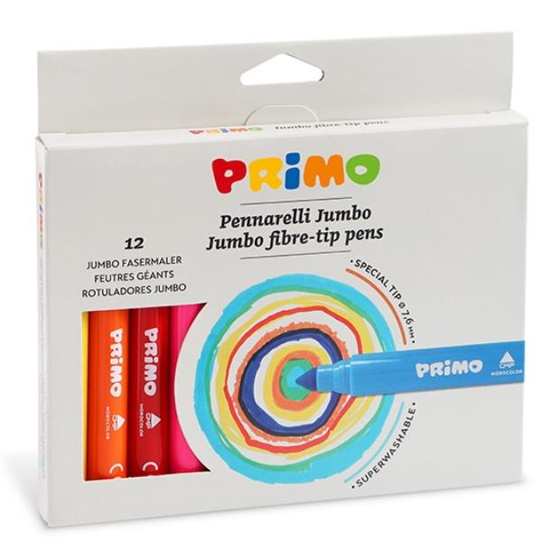 PRIMO - Penna punta in fibra - non permanente - colori assortiti - 7.6 mm - jumbo (pacchetto di 12)