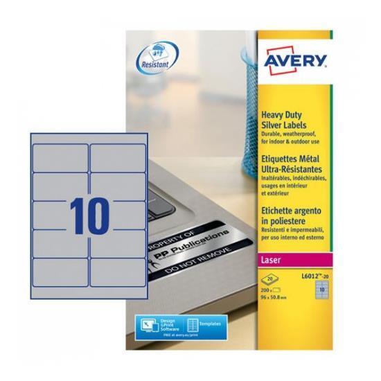 Avery Heavy Duty Laser Labels - Poliestere - argento - 50.8 x 96 mm 200 pezzi (20 foglio(i) x 10) etichette