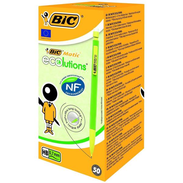 BIC Matic ECOlutions - Portamina - polimero di qualità - HB - 0.7 mm - retrattile - con gomma (pacchetto di 50)