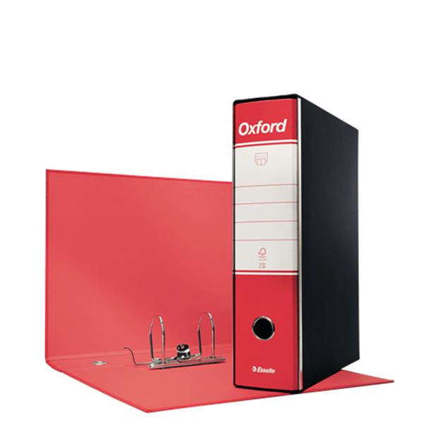 Esselte Oxford G85 A4 + - Cartellina con meccanismo a leva - larghezza dorsale 80 mm - per 230 x 330 mm - capacità 500 fogli - rosso