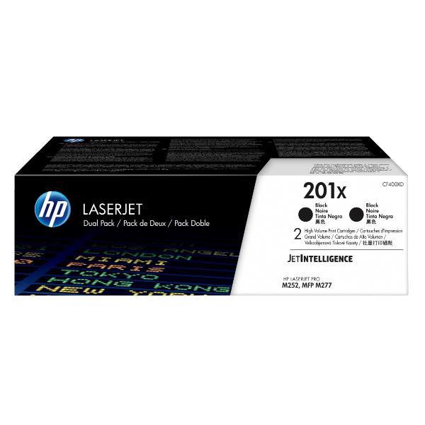 HP 201X - Confezione da 2 - Alta resa - nero - originale - LaserJet - cartuccia toner (CF400XD) - per Color LaserJet Pro M252dn, M252dw, M252n, MFP M274n, MFP M277c6, MFP M277dw, MFP M277n