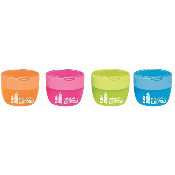 ARDA minion - Temperino con contenitore - 2 fori - disponibile in colori assortiti