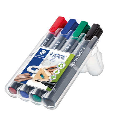 STAEDTLER Lumocolor 352 - Marcatore - permanente - nero, rosso, blu, verde - 2 mm (pacchetto di 4)