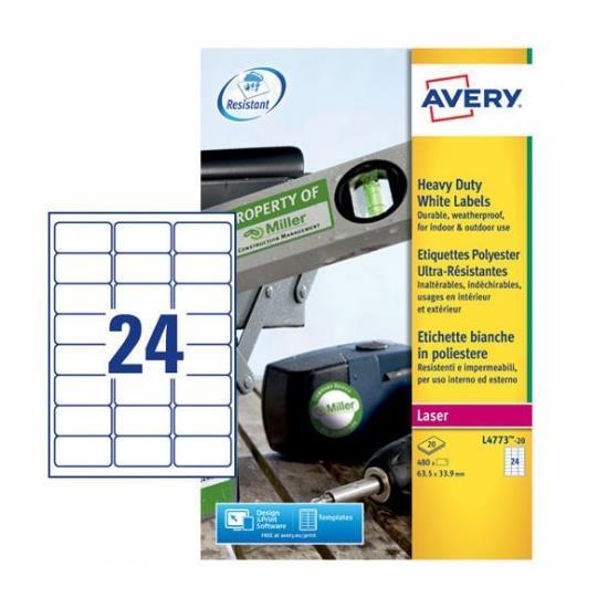 Avery Heavy Duty Laser Labels - Poliestere - 63.5 x 33.9 mm 480 etichette (20 foglio(i) x 24) etichette