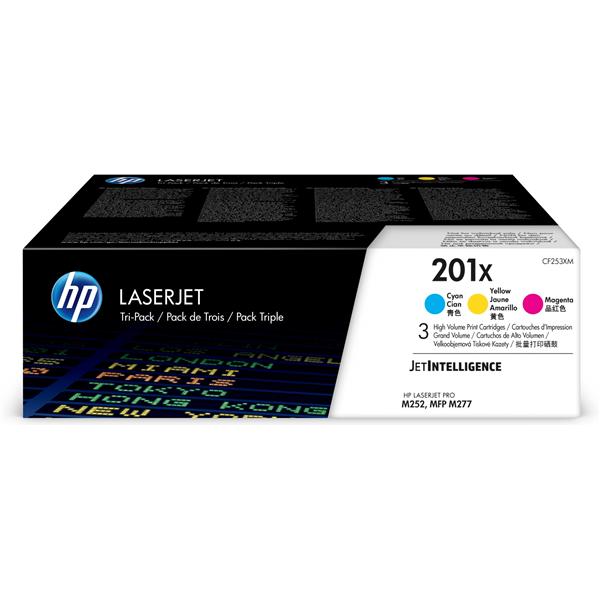 HP 201X - Confezione da 3 - Alta resa - giallo, ciano, magenta - originale - LaserJet - cartuccia toner (CF253XM) - per Color LaserJet Pro M252dw, M252n, MFP M274n, MFP M277c6, MFP M277dw, MFP M277n
