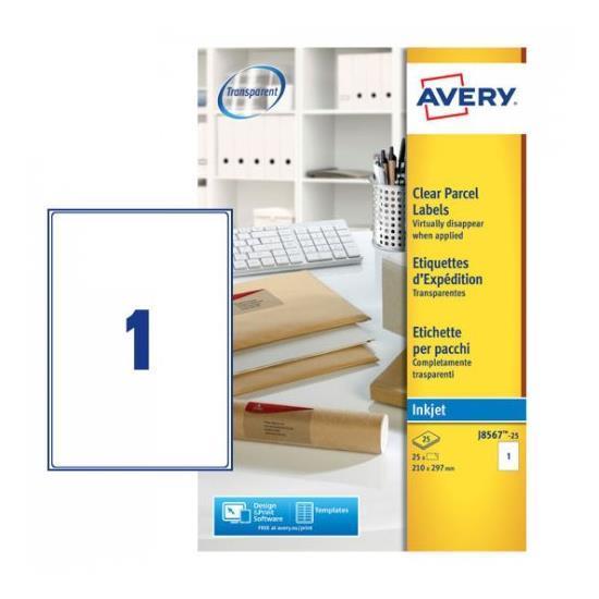 Avery - Trasparente - A4 (210 x 297 mm) 25 etichette (25 foglio(i) x 1) etichette trasparenti per indirizzi