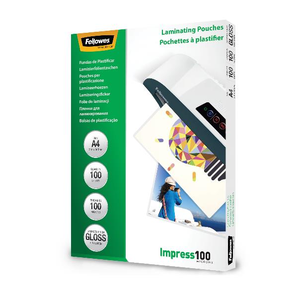 Fellowes Laminating Pouches - 100 micron - confezione da 100 - 216 x 303 mm rivestimento di plastificazione