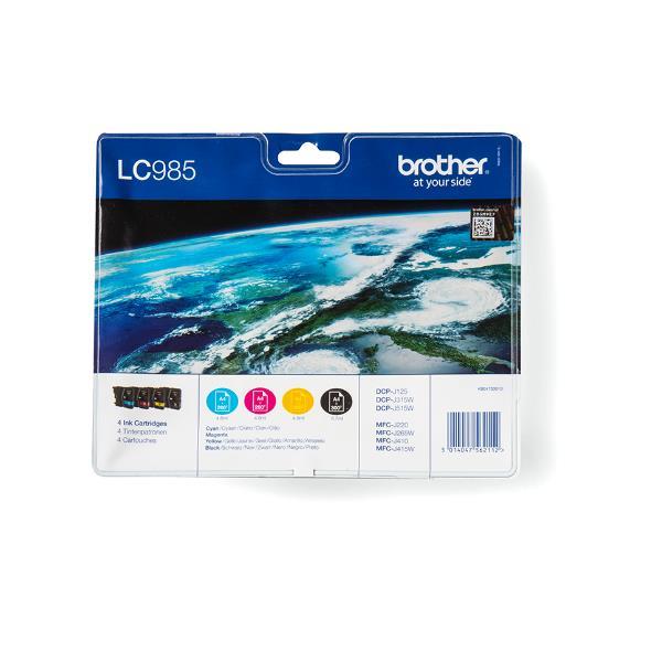 Brother LC985VALBP - Confezione da 4 - nero, giallo, ciano, magenta - originale - blister - cartuccia d'inchiostro - per Brother DCP-J125, DCP-J140, DCP-J315, DCP-J515, MFC-J220, MFC-J265, MFC-J410, MFC-J415