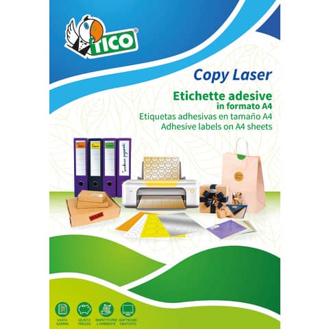 Tico Copy Laser Premium - Opaca - adesivo permanente - rivestito in silicone - bianco - 199 x 289 mm - 144 g/m² - 100 etichette (100 foglio(i) x 1) etichette in carta