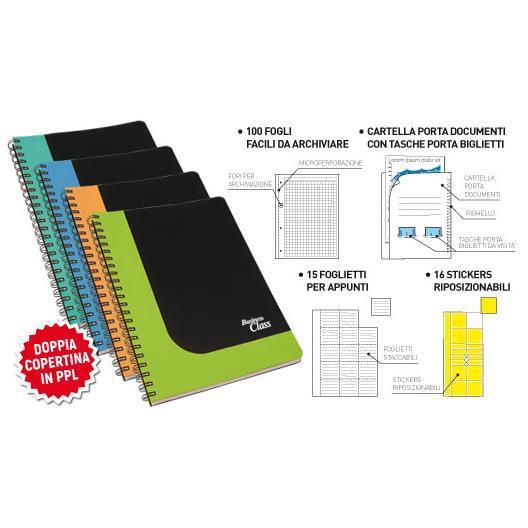 Blasetti Business Class - Blocco - rilegatura a spirale - A4 - 100 fogli / 200 pagine - quadretti - 4 fori - polipropilene (PP) (pacchetto di 4)