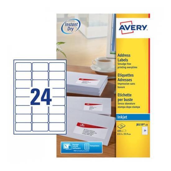 Avery - 33.9 x 64 mm 600 pezzi (25 foglio(i) x 24) Etichette per indirizzi