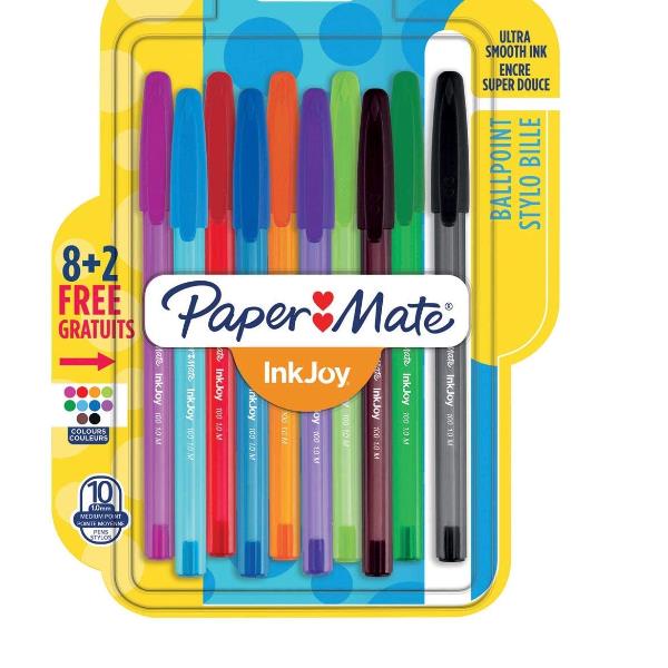 Paper Mate InkJoy 100 - Penna a sfera - colori assortiti - 1 mm - medio (pacchetto di 10)