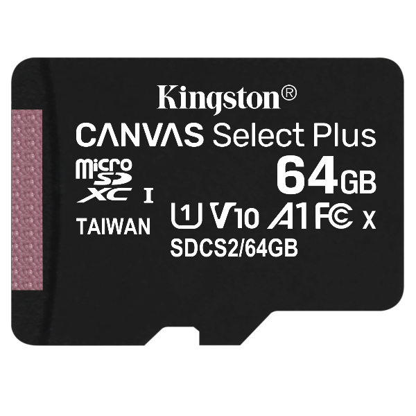 Kingston Canvas Select Plus - Scheda di memoria flash - 64 GB - A1 / Video Class V10 / UHS Class 1 / Class10 - UHS-I microSDXC