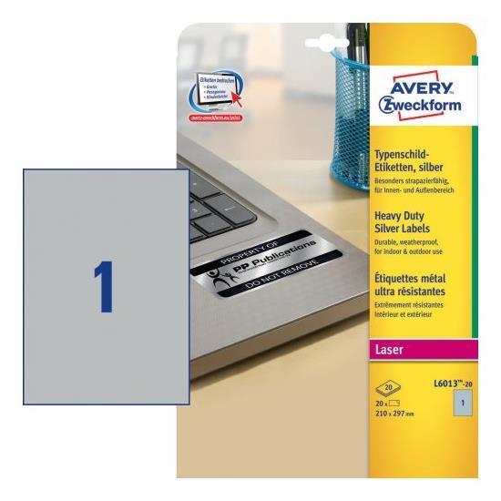 Avery Heavy Duty Laser Labels - Poliestere - argento - A4 (210 x 297 mm) 20 pezzi (20 foglio(i) x 1) etichette