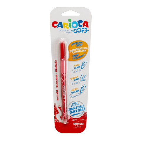 Carioca OOPS - Penna a sfera - non permanente - rosso - inchiostro sensibile al calore - 0.7 mm - medio - con gomma