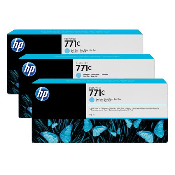 HP 771C - Confezione da 3 - 775 ml - cyan chiaro - originale - cartuccia d'inchiostro - per DesignJet Z6200, Z6600, Z6610, Z6800, Z6810