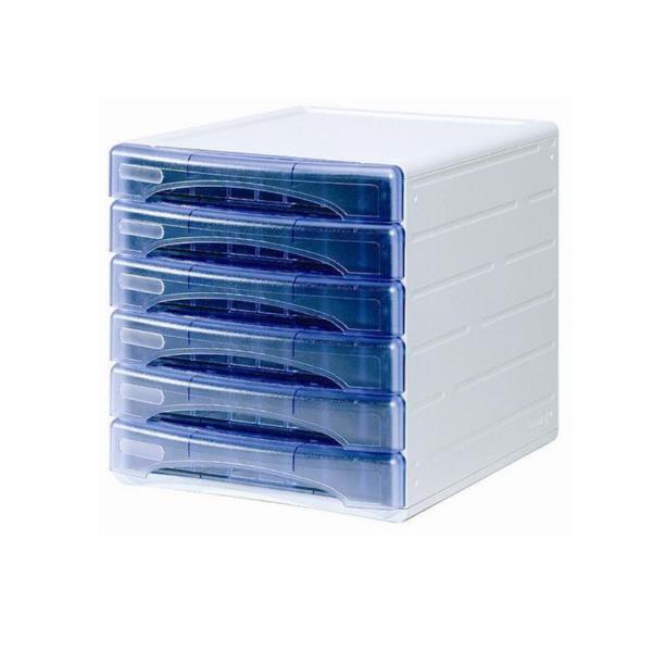 ARDA Olivia - Cassettiera - 6 cassetti - per A4, 265 x 335 mm - blu chiaro trasparente