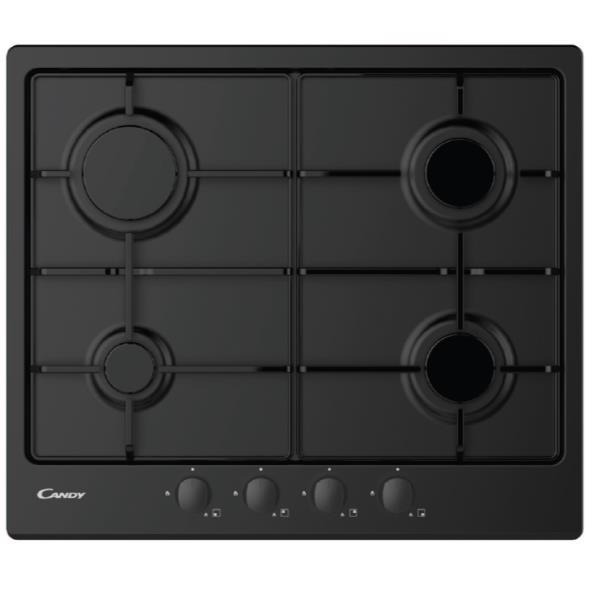 Candy Timeless CHW6BRBB - Piano cottura a gas - 4 piastre - Nicchia - larghezza: 56 cm - prof. 48 cm - nero - nero