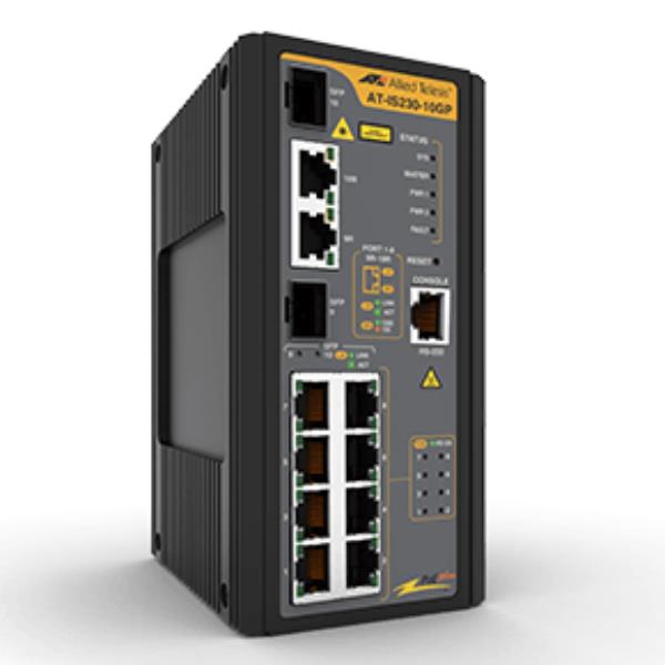 Allied Telesis IS Series AT-IS230-10GP - Switch - gestito - 8 x 10/100/1000 (PoE+) + 2 x SFP combinato - montabile su rail DIN, montaggio a parete - PoE+ (120 W) - alimentazione CC