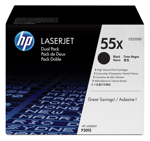 HP 55X - Confezione da 2 - Alta resa - nero - originale - LaserJet - cartuccia toner (CE255XD) - per LaserJet Enterprise MFP M525; LaserJet Enterprise Flow MFP M525; LaserJet Managed MFP M525
