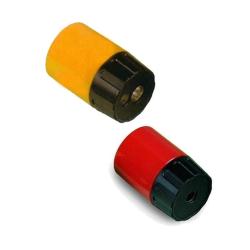 Lebez - Temperino con contenitore - 2 fori - disponibile in colori assortiti - plastica