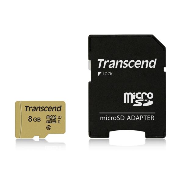 Transcend 500S - Scheda di memoria flash (adattatore microSDHC per SD in dotazione) - 8 GB - Video Class V30 / UHS-I U3 / Class10 - microSDHC