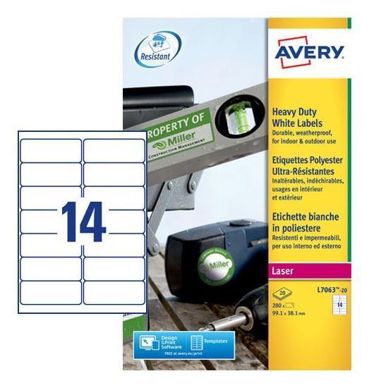Avery Heavy Duty Laser Labels - Poliestere - bianco - 38.1 x 99.1 mm 280 pezzi (20 foglio(i) x 14) etichette