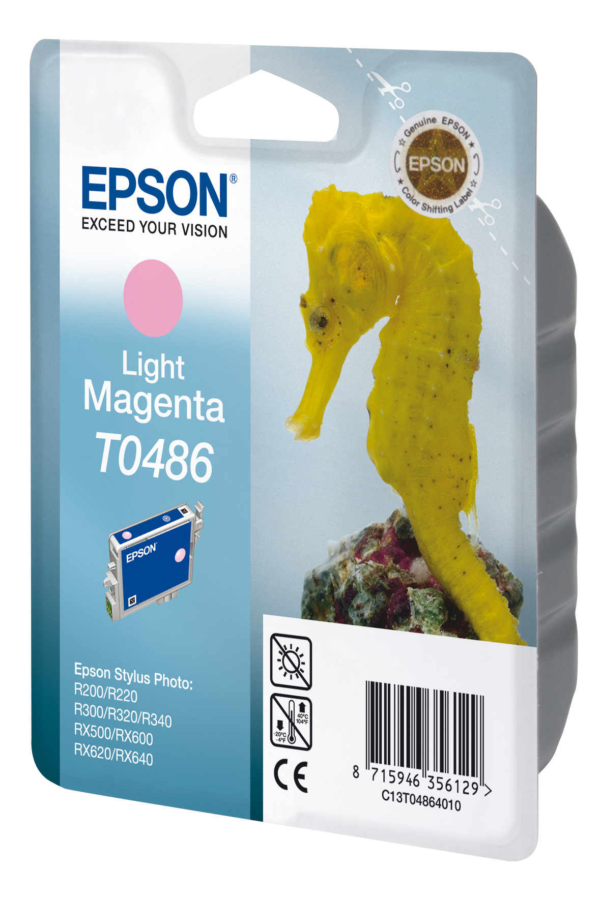 Epson T0486 - 13 ml - magenta chiaro - originale - blister con radiofrequenza / allarme acustico - cartuccia d'inchiostro - per Stylus DX3800; Stylus Photo R200, R220, R300, R320, R340, RX500, RX600, RX620, RX640