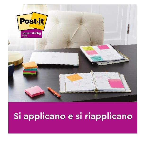 Blocco foglietti Post-it Super Sticky - 654-S - 76 x 76 mm - giallo oro - 90 fogli - Post-it