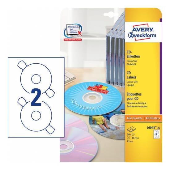 Avery CD/DVD Labels - Bianco - 117 mm round 50 etichette (25 foglio(i) x 2) etichette CD/DVD