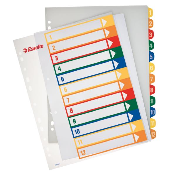 Esselte - Divisorio - 12 parti - prestampato: 1-12 - per A4 Maxi - con schede (pacchetto di 10)