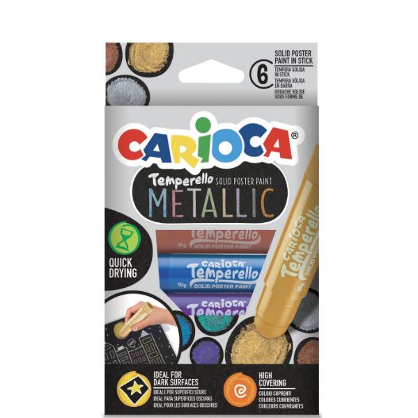 Carioca Temperello Poster - Pennarello indelebile - non permanente - per legno, cartone - verde metallizzato, oro metallizzato, blu metallizzato, bronzo metallizzato, argento metallizzato, viola metallizzato - retrattile (pacchetto di 6)