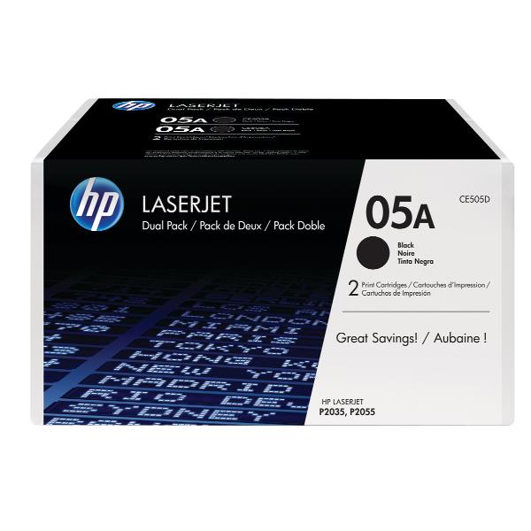 HP 05A - Confezione da 2 - nero - originale - LaserJet - cartuccia toner (CE505D) - per LaserJet P2033, P2035, P2036, P2037, P2054, P2055, P2056, P2057