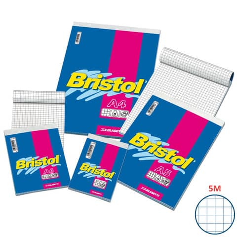 Blasetti Bristol - Blocchetto - rilegatura a nastro - A4 - 60 fogli / 120 pagine - bianco - quadretti