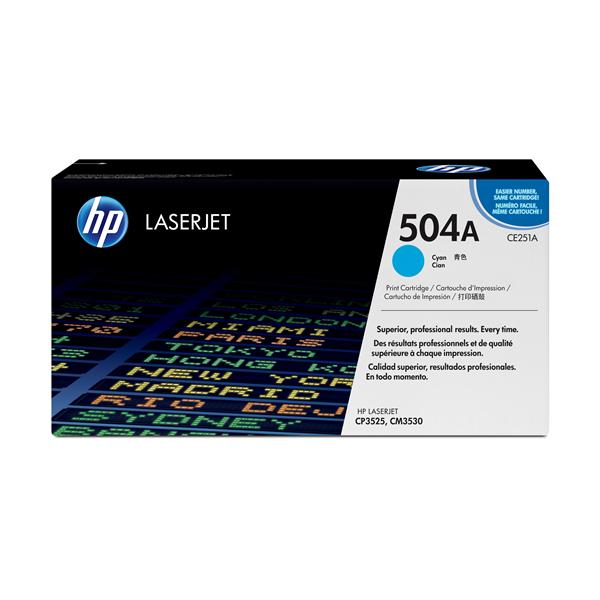 HP 504A - Ciano - originale - LaserJet - cartuccia toner (CE251A) - per Color LaserJet CM3530 MFP, CM3530fs MFP, CP3525, CP3525dn, CP3525n, CP3525x