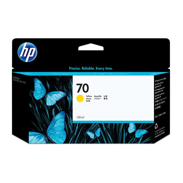 HP 70 - 130 ml - giallo - originale - DesignJet - cartuccia d'inchiostro - per DesignJet SD Pro MFP, Z2100, Z3100, Z3100ps, Z3200, Z3200ps, Z5200, Z5400