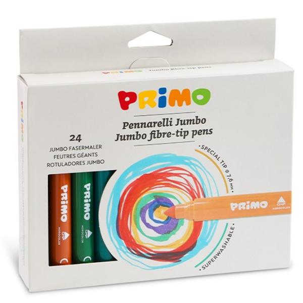 PRIMO JUMBO - Penna punta in fibra - non permanente - colori assortiti - 7.6 mm - jumbo (pacchetto di 24)