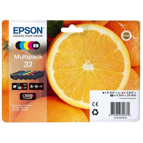 Epson 33 Multipack - Confezione da 5 - 24.4 ml - nero, giallo, ciano, magenta, nero per foto - originale - blister con radiofrequenza / allarme acustico - cartuccia d'inchiostro - per Expression Premium XP-530, XP-540, XP-630, XP-635, XP-640, XP-645, XP-830, XP-900