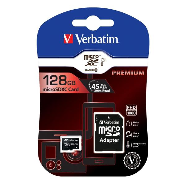 Verbatim Premium - Scheda di memoria flash (adattatore a SD in dotazione) - 128 GB - UHS Class 1 / Class10 - 300x - UHS-I microSDXC