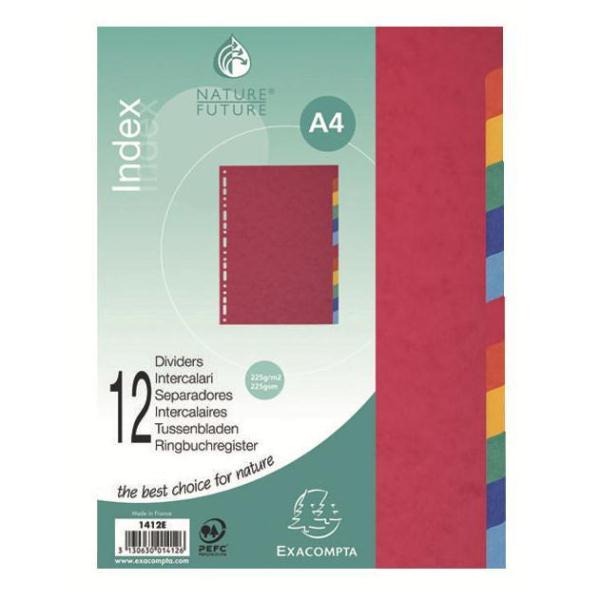 Exacompta Nature Future - Divisorio - 12 parti - per A4 - con schede - rosso marmorizzato